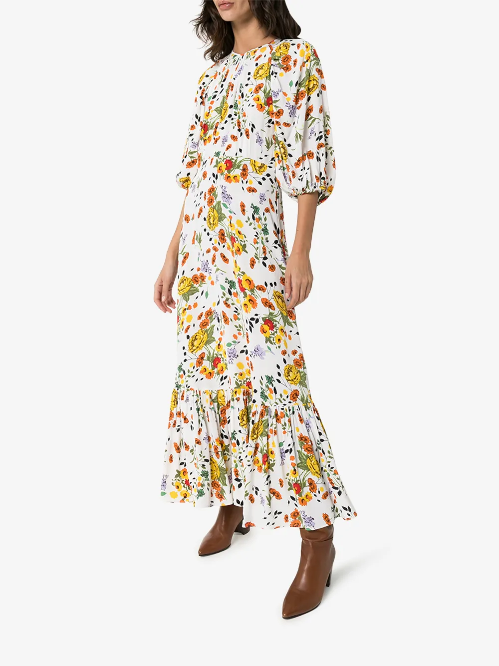 BYTIMO FLORAL PRINT FLARED HEM DRESS,201055514592985