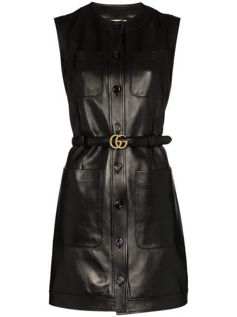Click to view more detailed imagery on our partner's website Gucci Leather Button-front Belted Dress In Black 1000