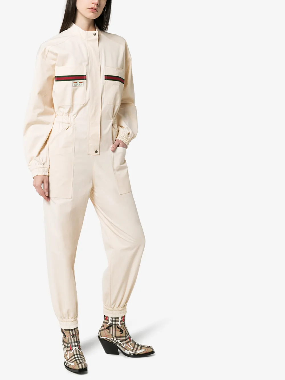 GUCCI GUCCI WEB STRIPE EMBROIDERED COTTON JUMPSUIT,610065XJBXQ14593709
