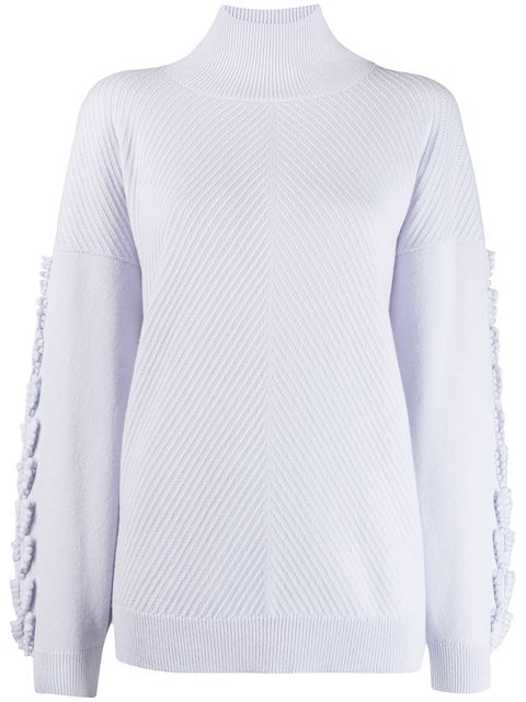 Barrie Embroidered Sleeve Turtleneck Jumper In Blue