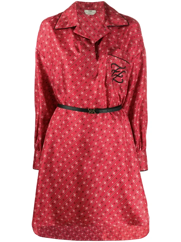 fendi ff motif print shirt dress