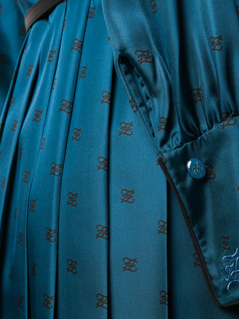 Shop Fendi Ff Karligraphy Pleated Dress In Blue