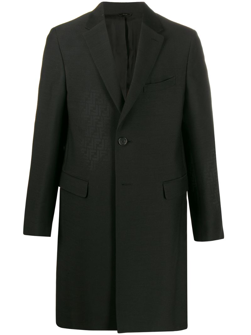 Fendi Ff Jacquard Panel Coat In Black