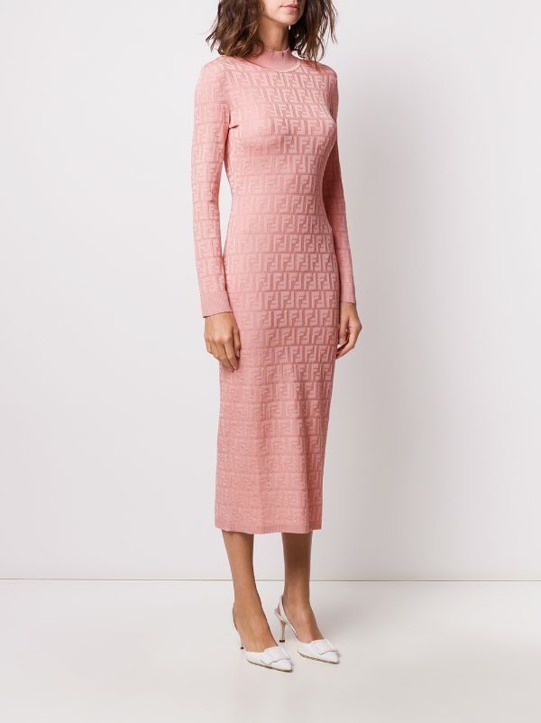 Shop pink Fendi FF motif midi dress 