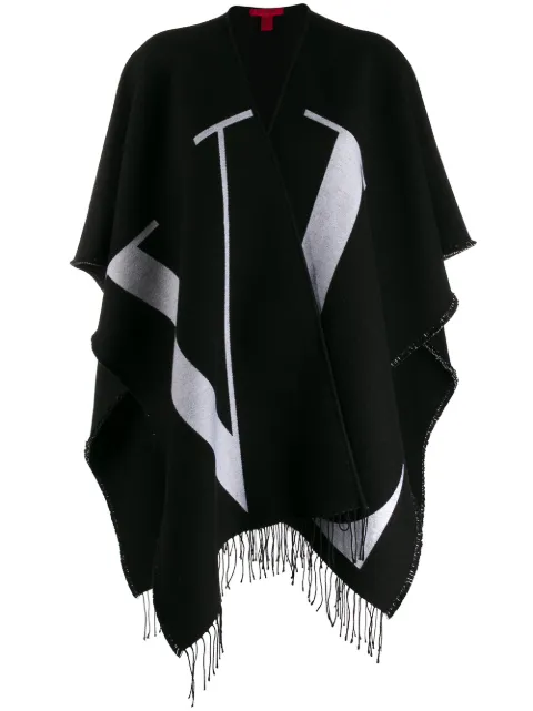 Valentino Garavani logo print fringed cape