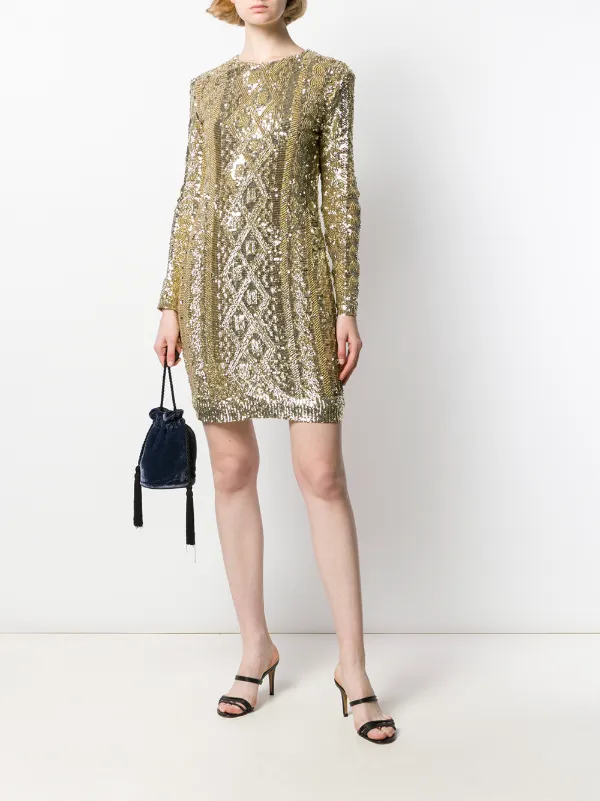 max mara gold dress Max Mara | Woman - Printed silk tunic dress - Gold