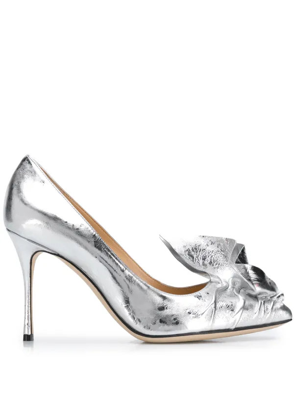 silver leather pumps