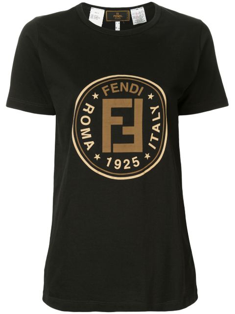 Shop black Fendi Pre-Owned logo print T-shirt with Express Delivery ...