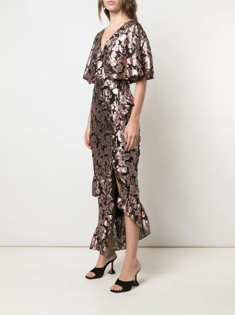 Shop Black Metallic Saloni Metallic Rose Brocade Dress With Express Delivery Farfetch