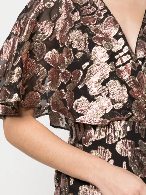 Shop Black Metallic Saloni Metallic Rose Brocade Dress With Express Delivery Farfetch