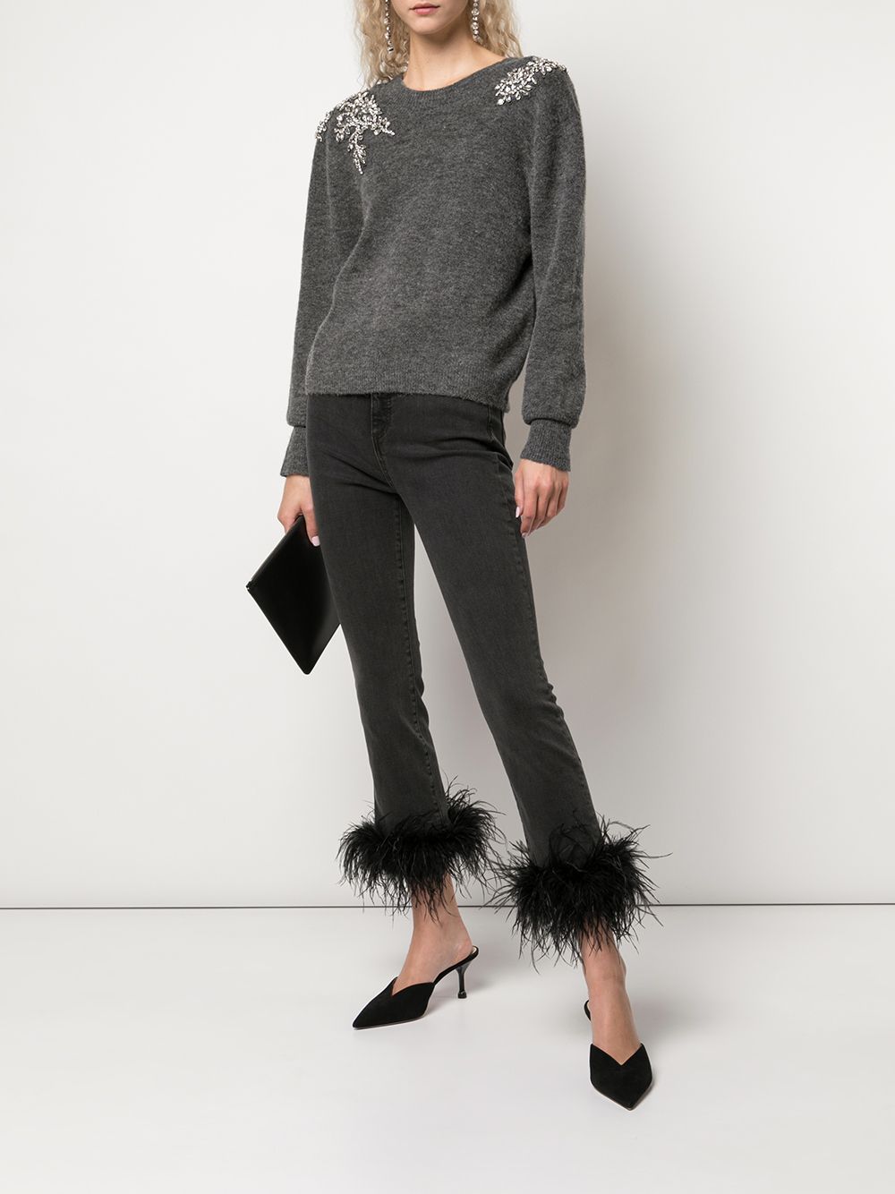 фото Veronica Beard Kareena feather-embellished jeans