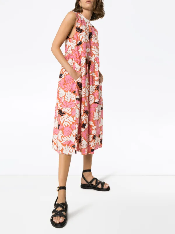 leaf print midi dress