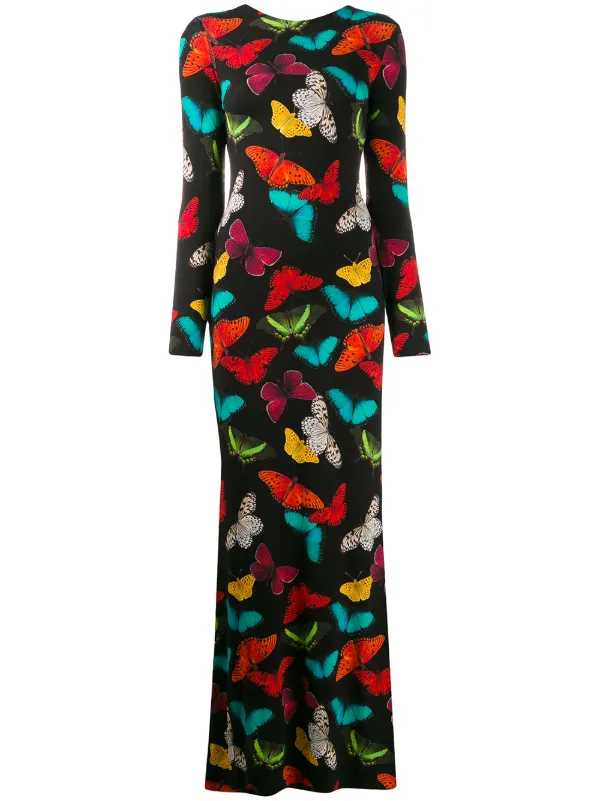 chinese butterfly printed maxi shift dress