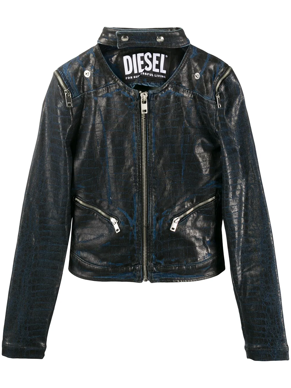 Diesel Bikerjacke mit Kroko-Effekt - Blau