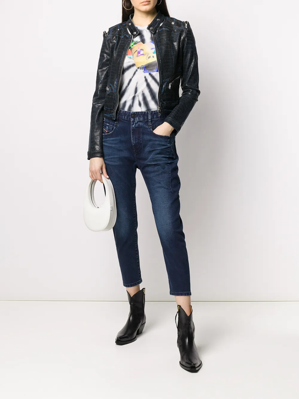  Diesel Bikerjacke Mit Kroko Effekt   Blau 