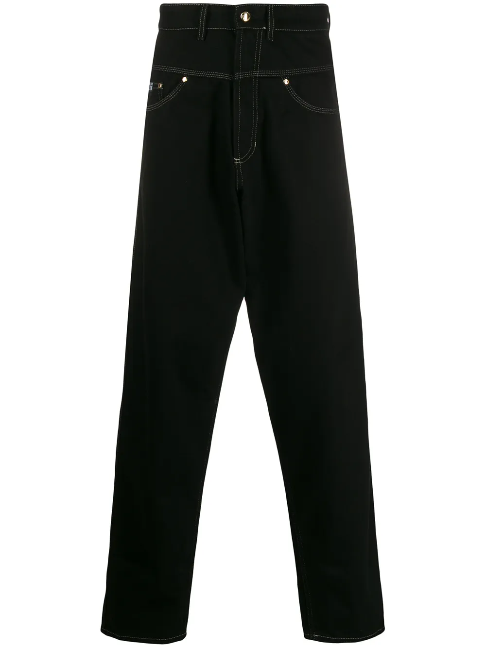 Shop Versace Jeans Couture Drop Crotch Wide Leg Jeans In Black