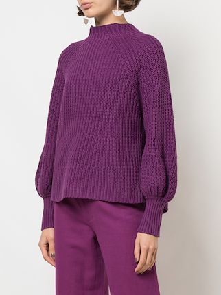 puff sleeve ribbed sweater展示图