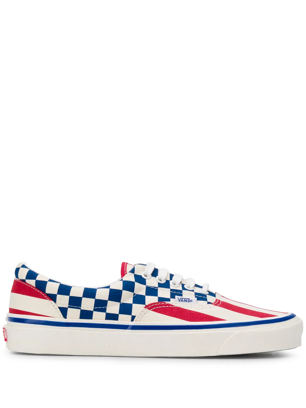 Click to view more detailed imagery on our partner's website Vans Era Check Sneakers In Og Red Stripes & Og Blue Check