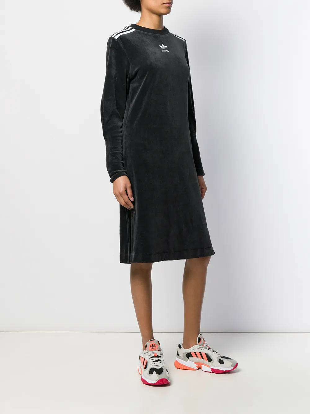 Adidas Langärmeliges Kleid Mit Logo   Schwarz 