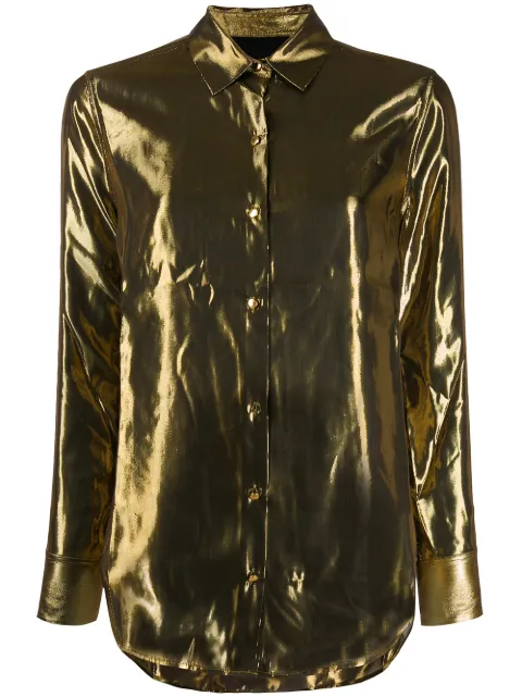 Click to view more detailed imagery on our partner's website Equipment Burnel Metallic Button-down Shirt In Metallic Gold
