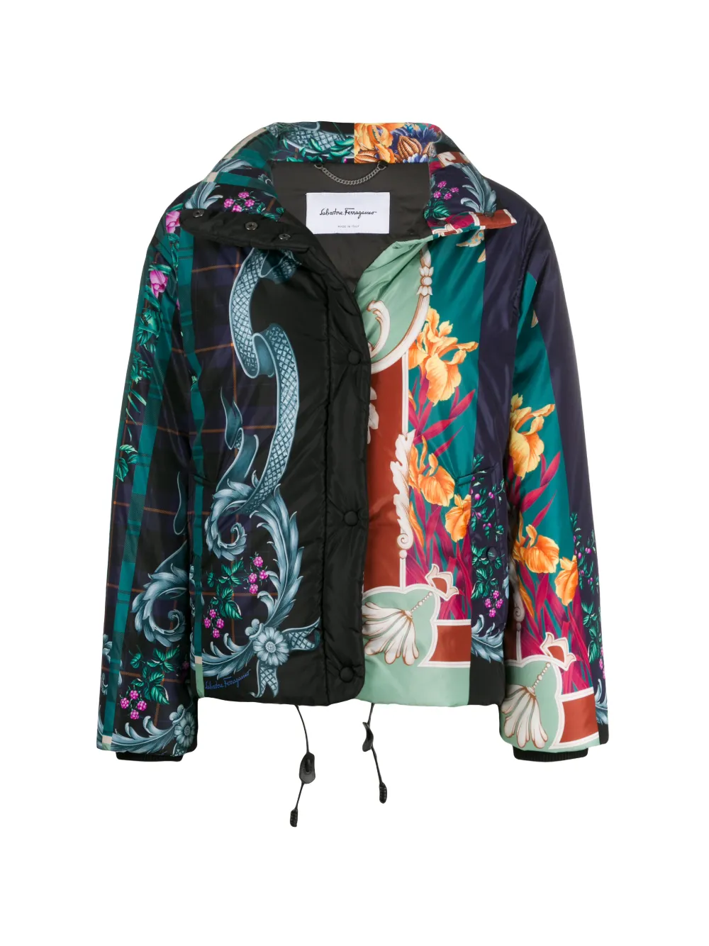 Baroque print puffer on sale jacket