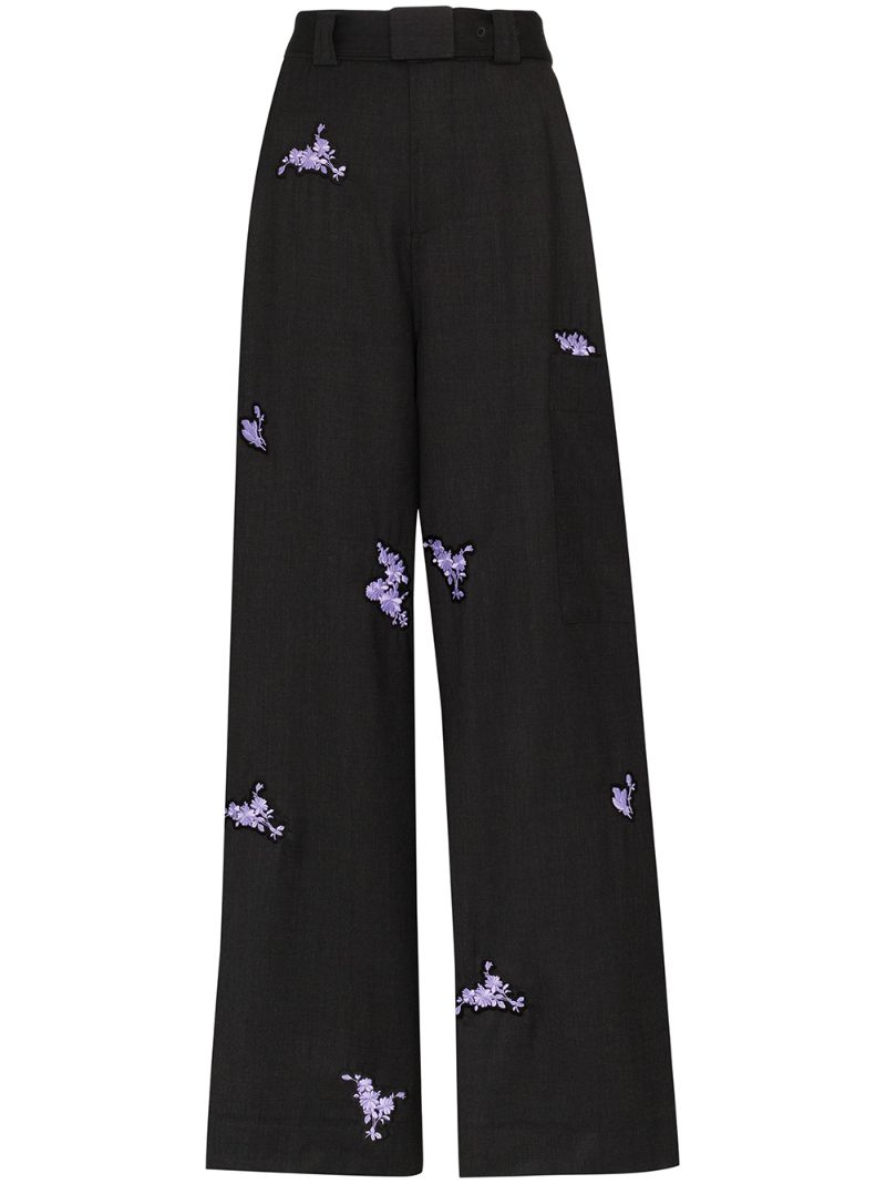 GANNI FLORAL-EMBROIDERED TROUSERS
