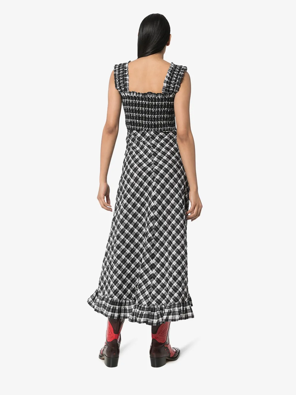 GANNI GANNI CHECKED SEERSUCKER MIDI DRESS,F495814614239