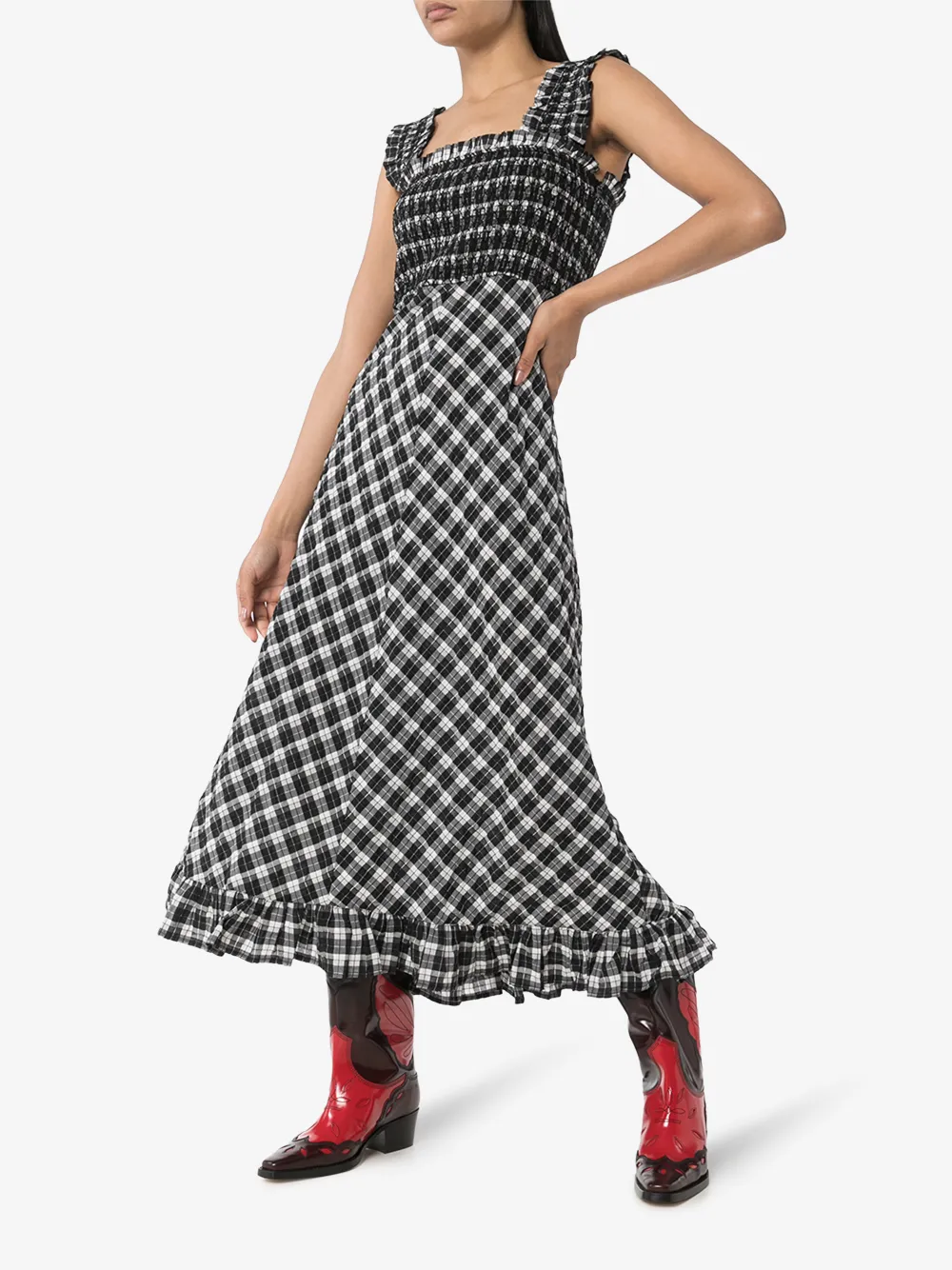 GANNI GANNI CHECKED SEERSUCKER MIDI DRESS,F495814614239