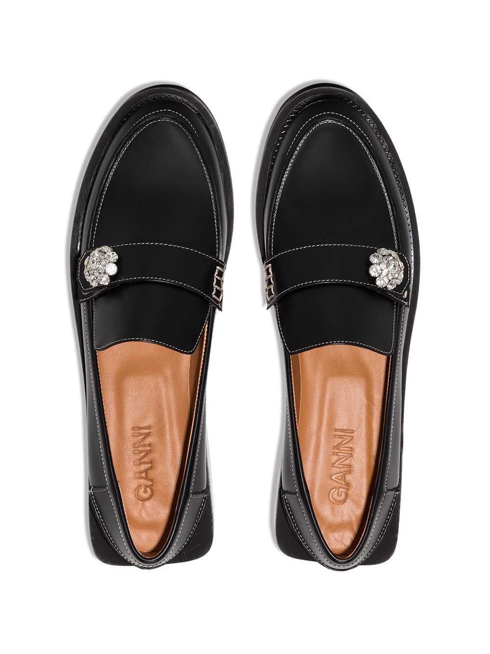 фото Ganni black crystal detail leather loafers