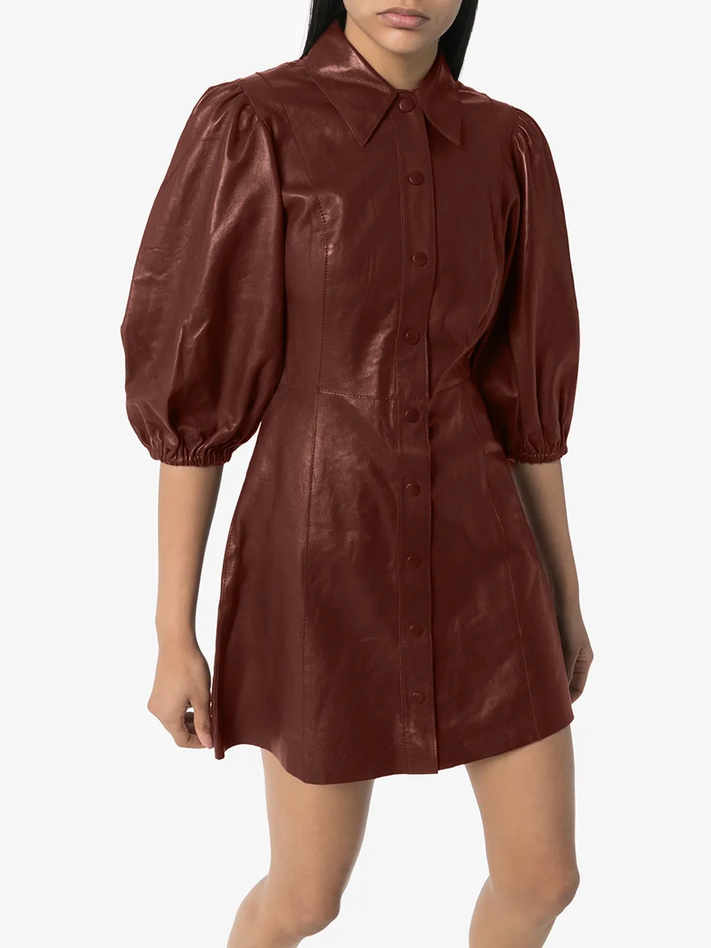 GANNI BUTTON-UP LEATHER MINI DRESS,F464714614310
