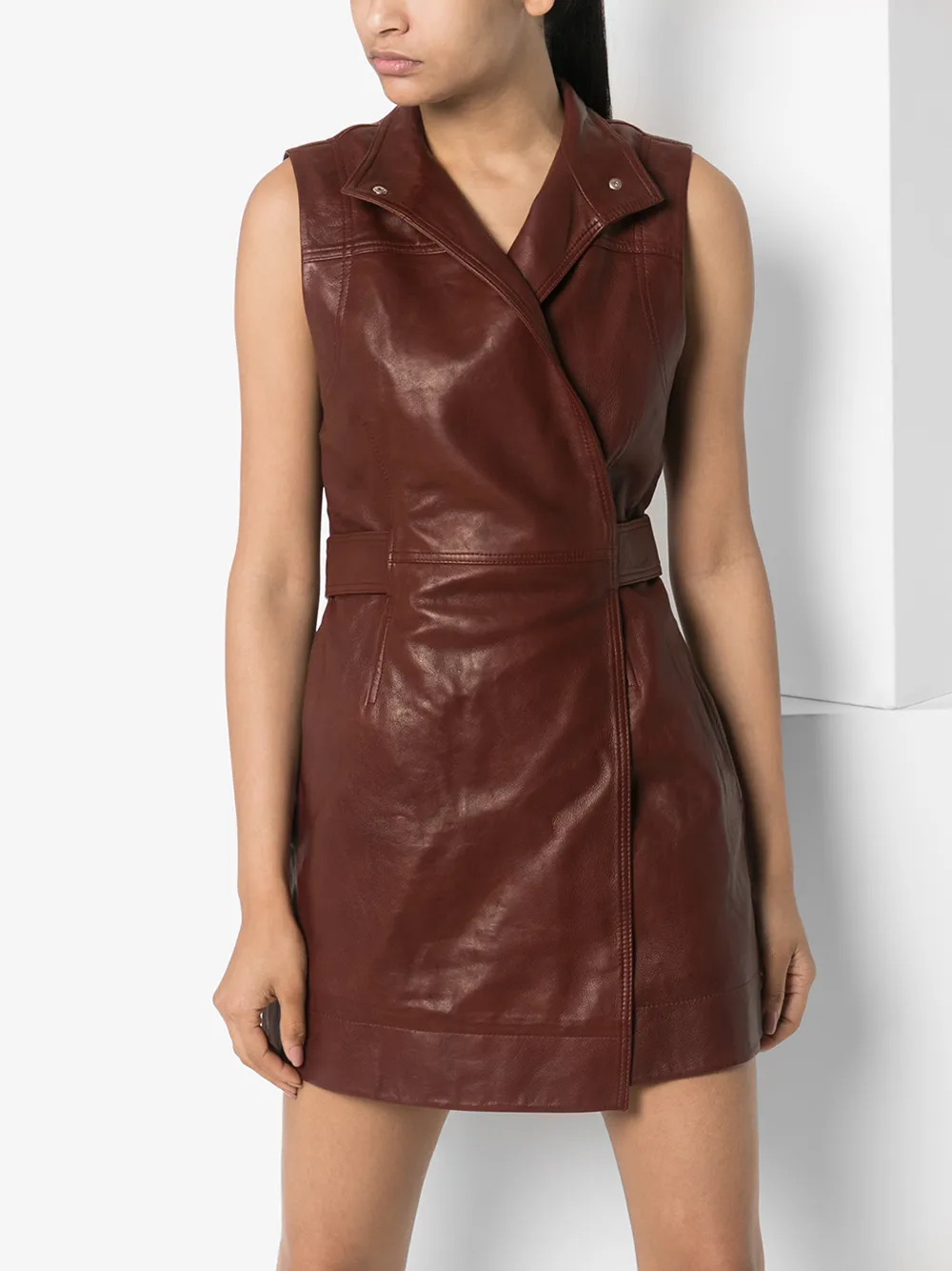 GANNI GANNI LONG BELTED LEATHER WAISTCOAT,F455914614311
