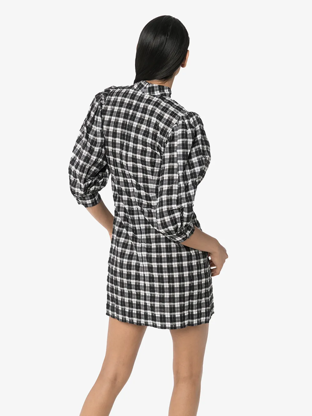 GANNI SEERSUCKER CHECK MINI DRESS,F495914614321