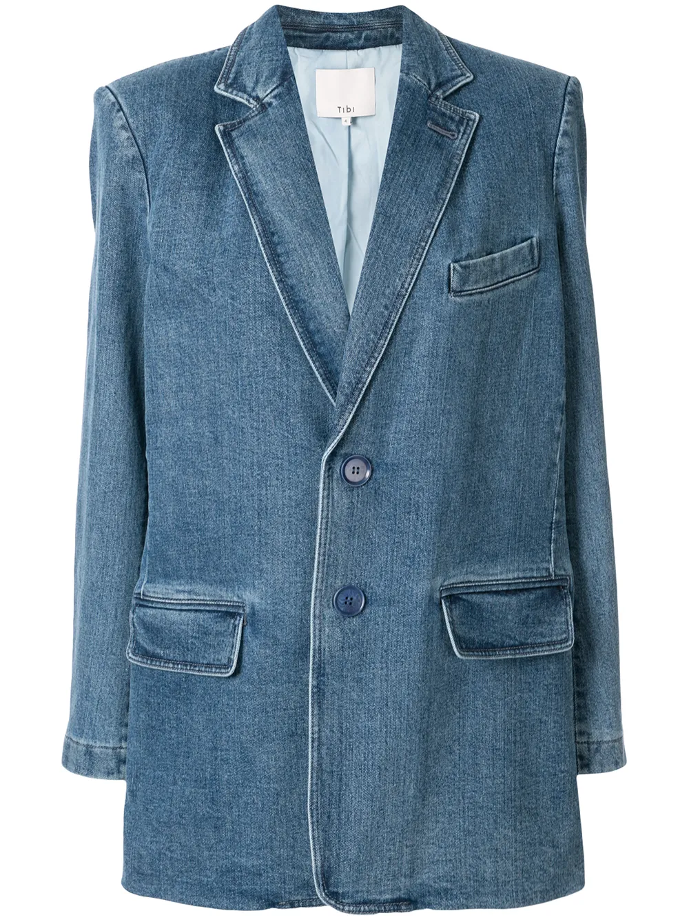 Tibi Stone Washed Denim Blazer In Blau ModeSens