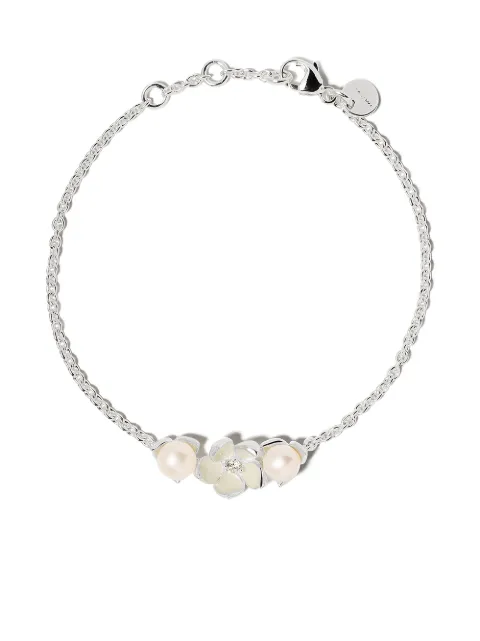 Shaun Leane Silver Cherry Blossom single diamond and pearl bracelet