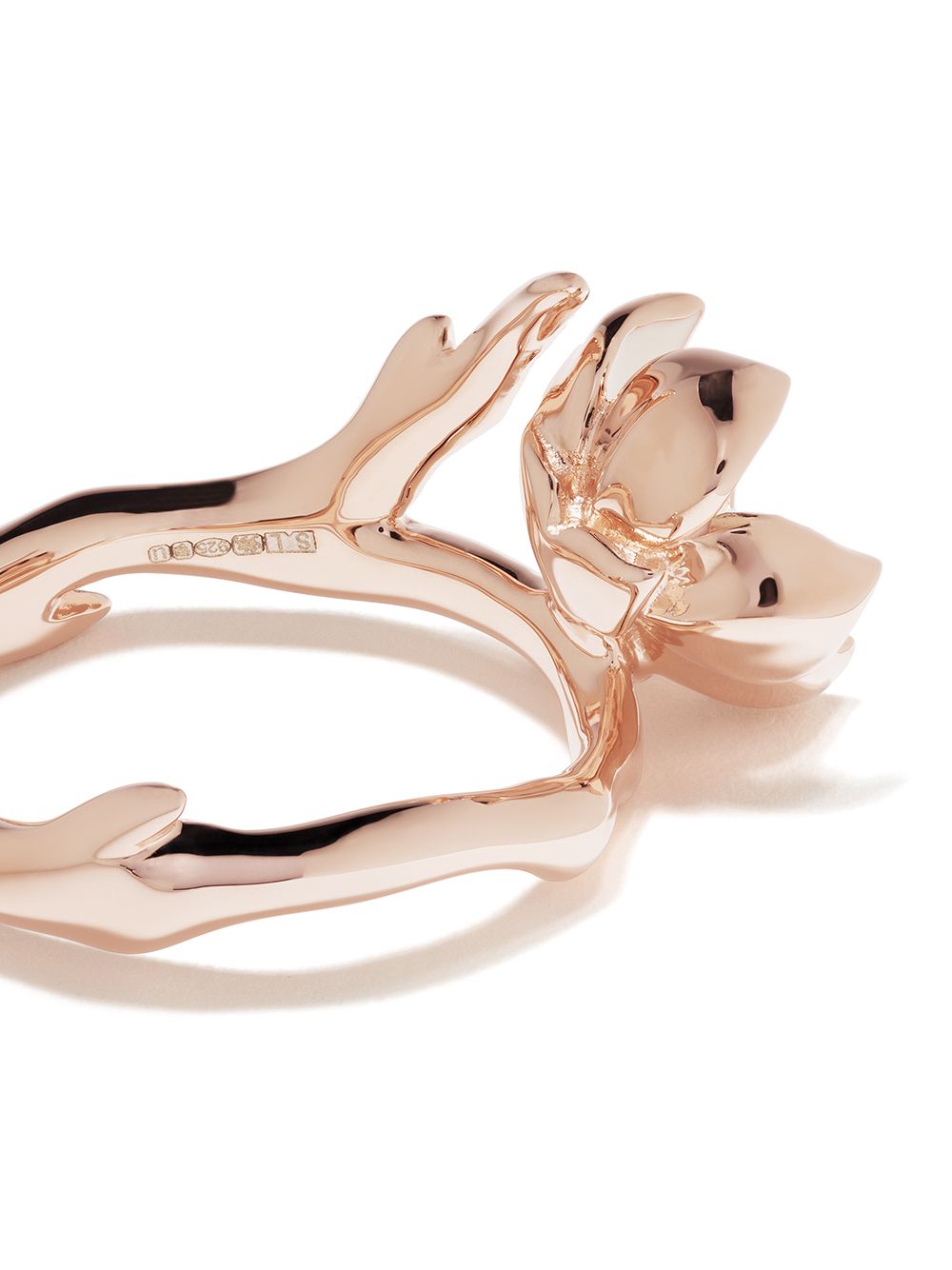 Shop Shaun Leane Cherry Blossom Diamond Flower Ring In Rose Gold Vermeil