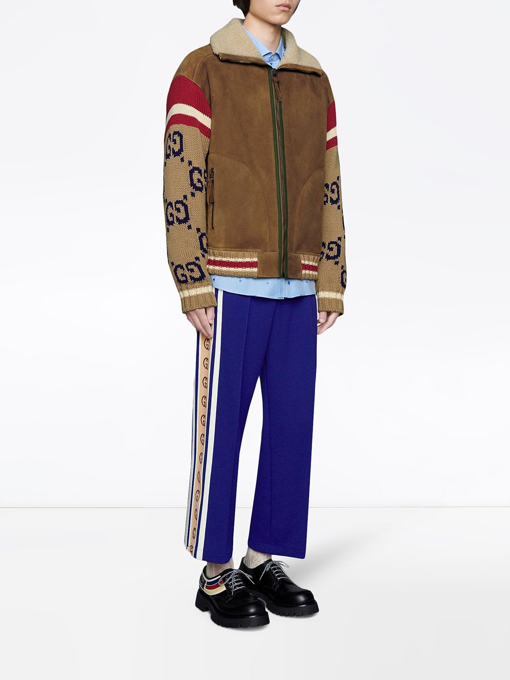 Gucci Knitted Sleeve Shearling Suede Jacket - Farfetch