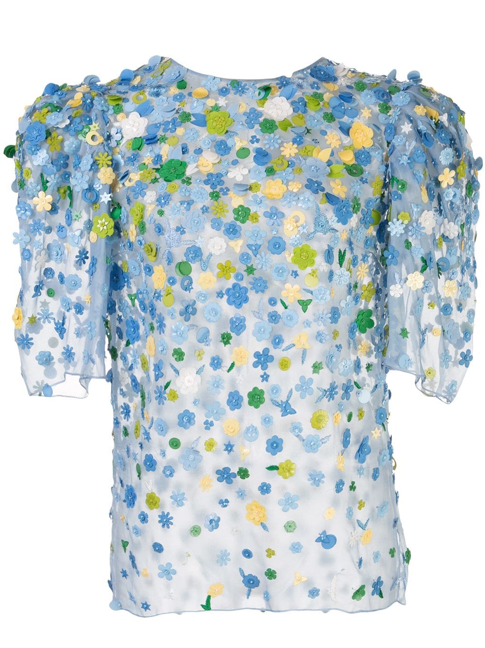 Carolina Herrera Floral-appliquée Puff-sleeve Blouse In Blue
