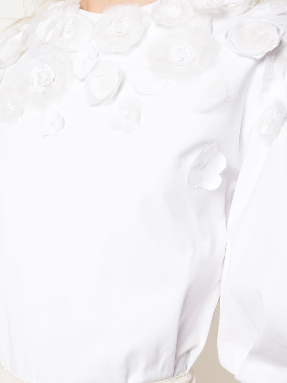 Shop Carolina Herrera Floral Appliqués Puff Sleeve Blouse In White