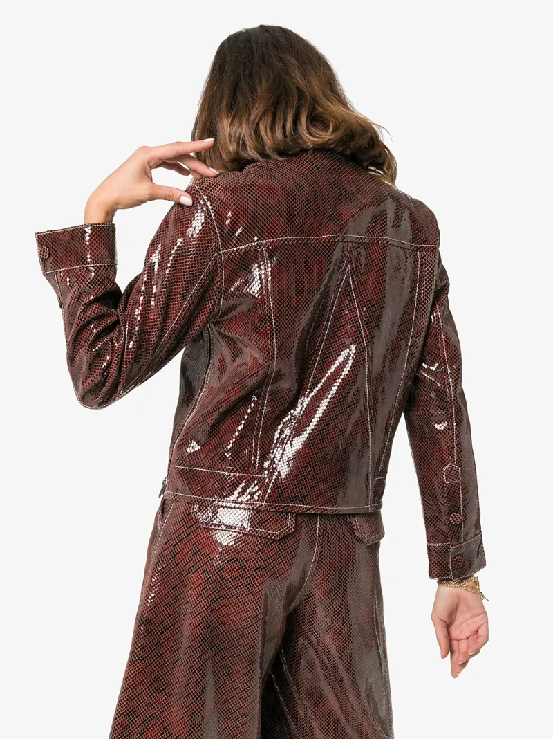GANNI SNAKE-PRINT LEATHER JACKET