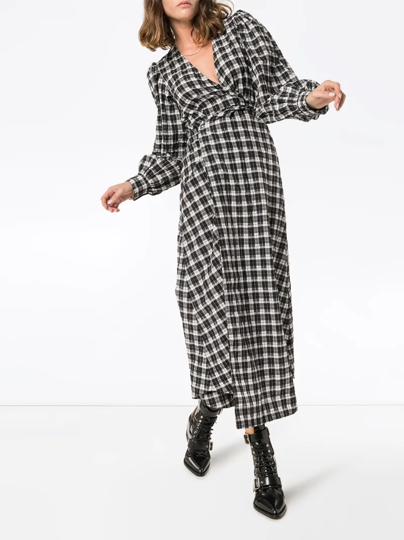 GANNI CHECK PRINT MAXI DRESS
