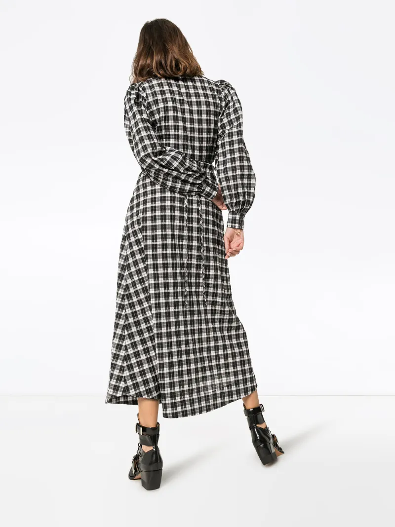 GANNI CHECK PRINT MAXI DRESS