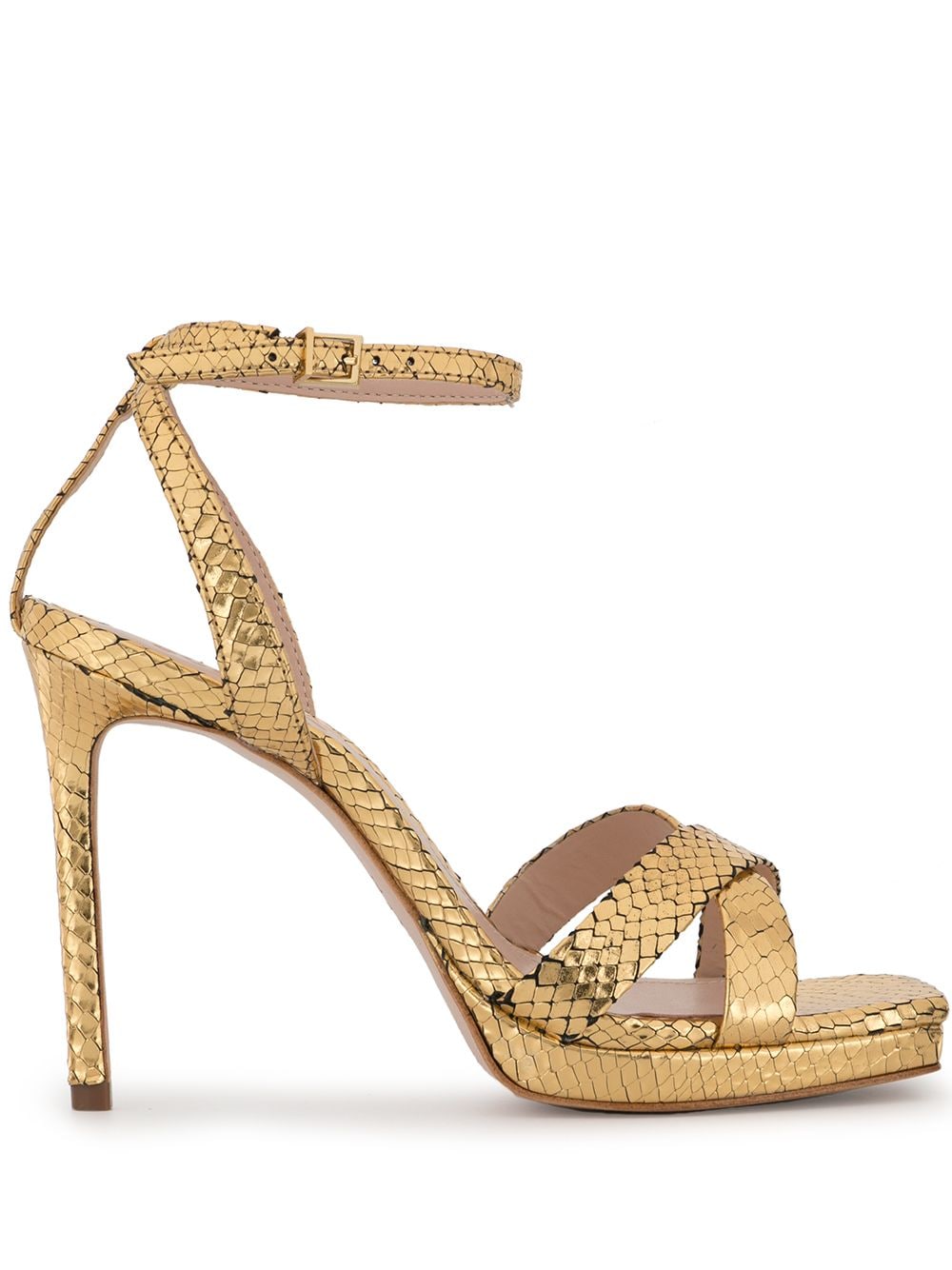 Schutz Metallic Snakeskin Effect Sandals In Gold