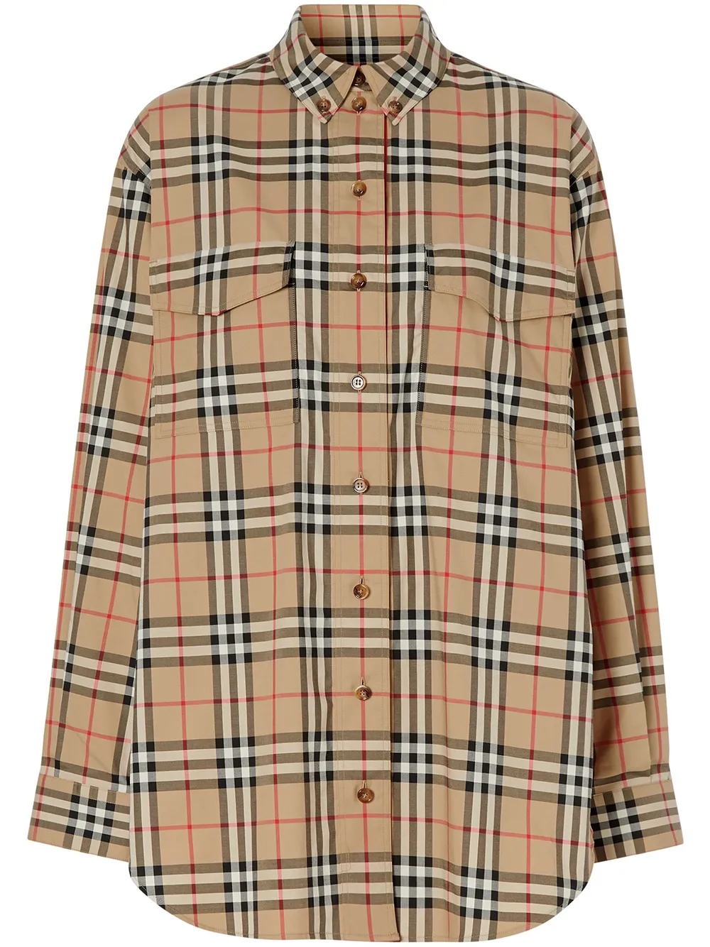 Affordable Burberry Vintage Check Stretch Cotton Oversized Shirt Women