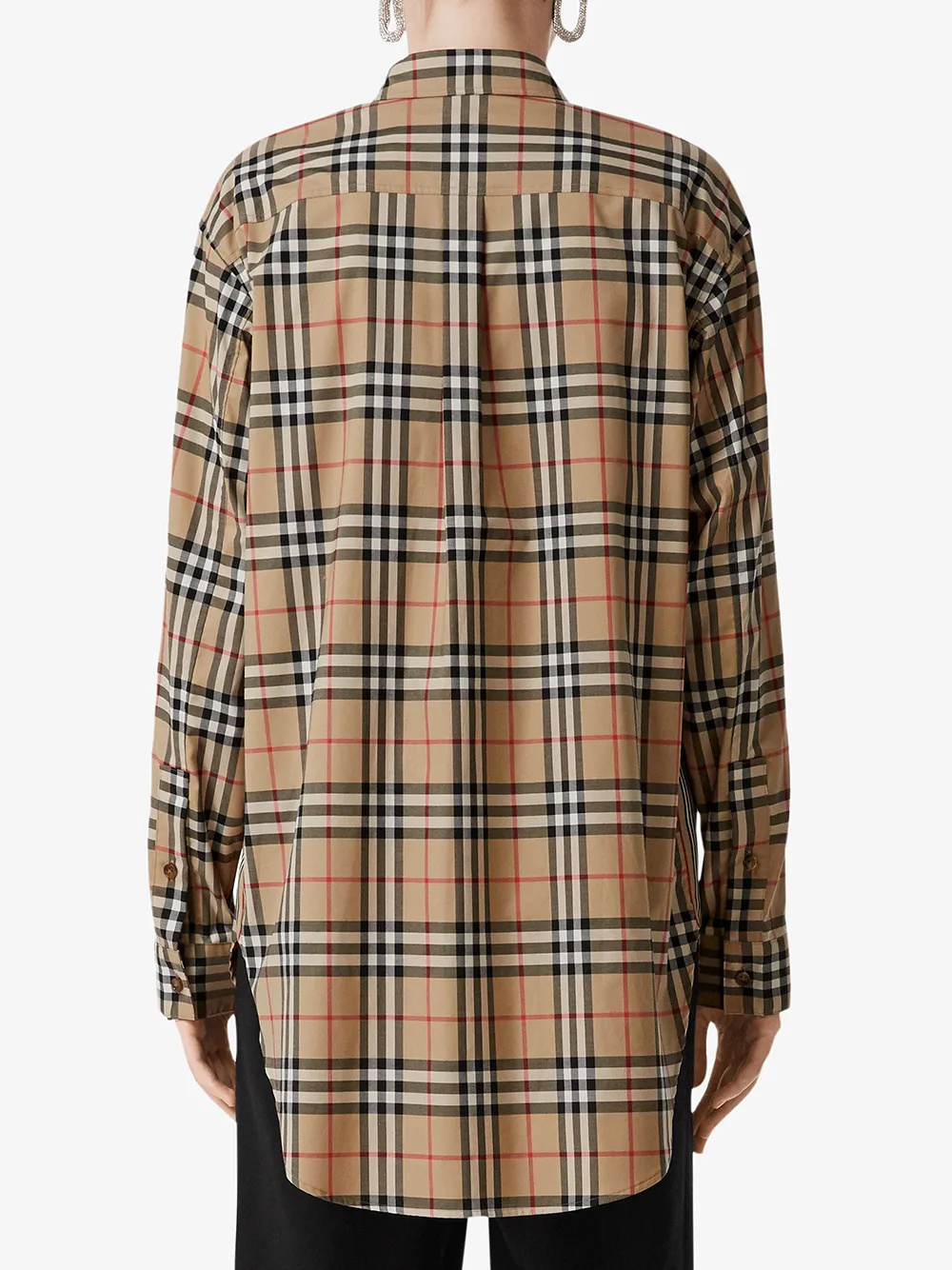 Affordable Burberry Vintage Check Stretch Cotton Oversized Shirt Women