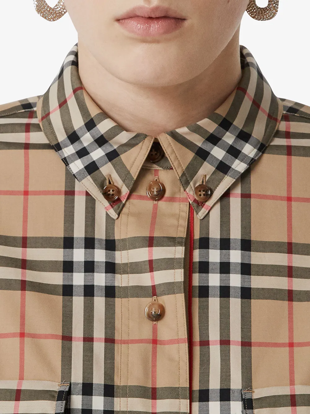 Affordable Burberry Vintage Check Stretch Cotton Oversized Shirt Women