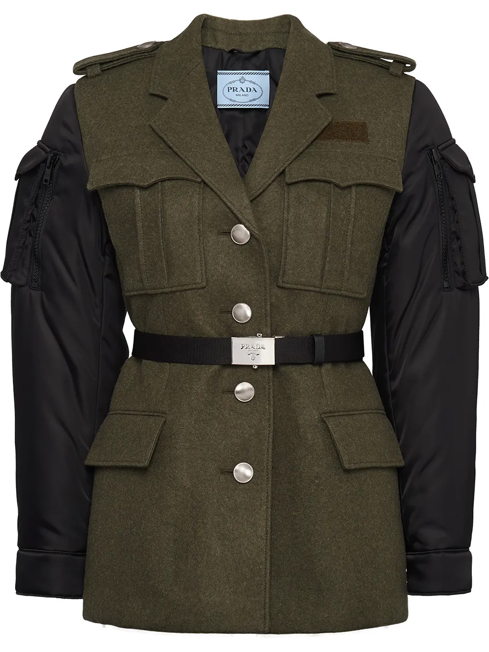 Prada Coats contrast-sleeve belted coat