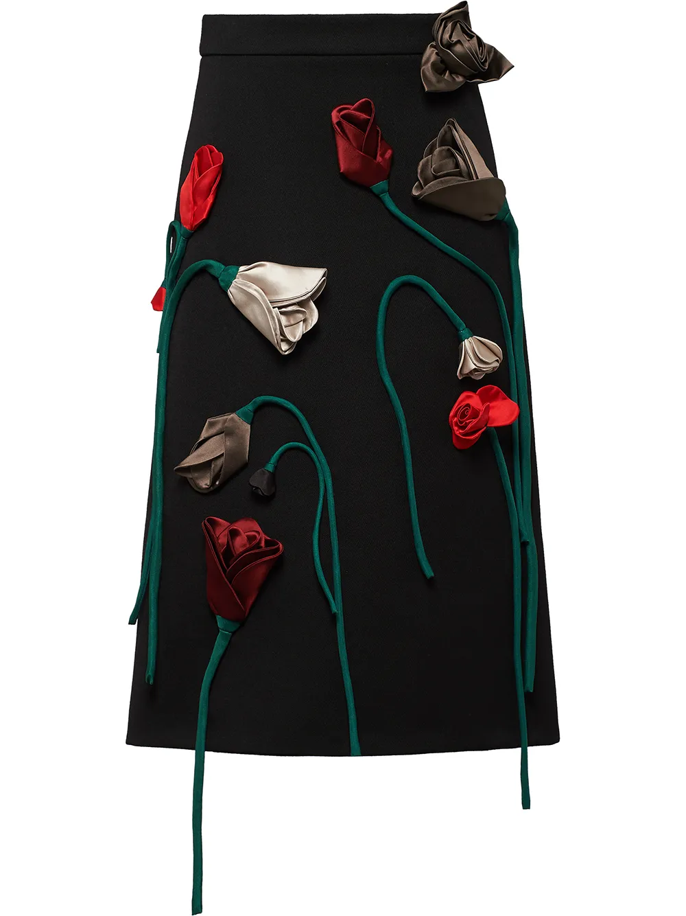 Prada Skirts Natté floral-appliqué gabardine skirt