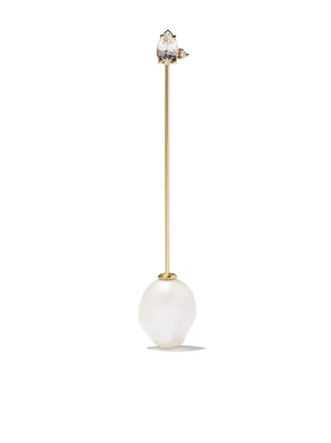 Mizuki 14kt yellow gold Sea of Beauty large Kanzashi pearl, diamond and white topaz earring 