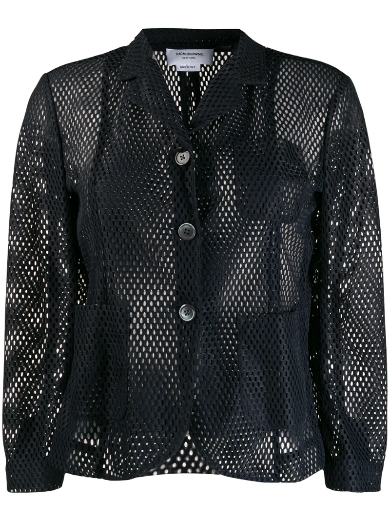 Thom Browne Mesh Cut-out Blazer In Blue