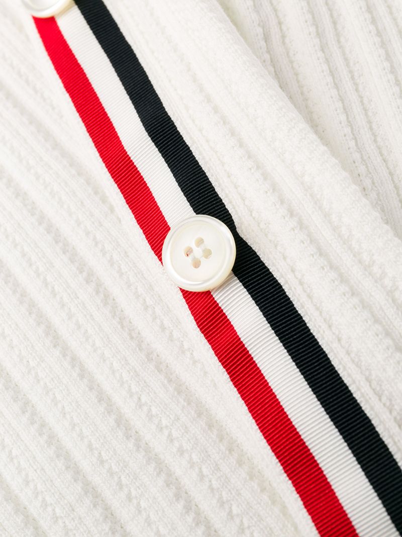 Shop Thom Browne Ribbed V Neck Cardigan In White